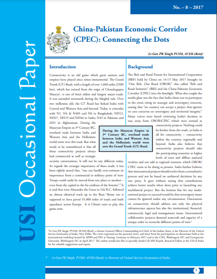 China  Pakistan Economic Corridor (CPEC) : Connecting the Dots (Vol No. 8- 2017)